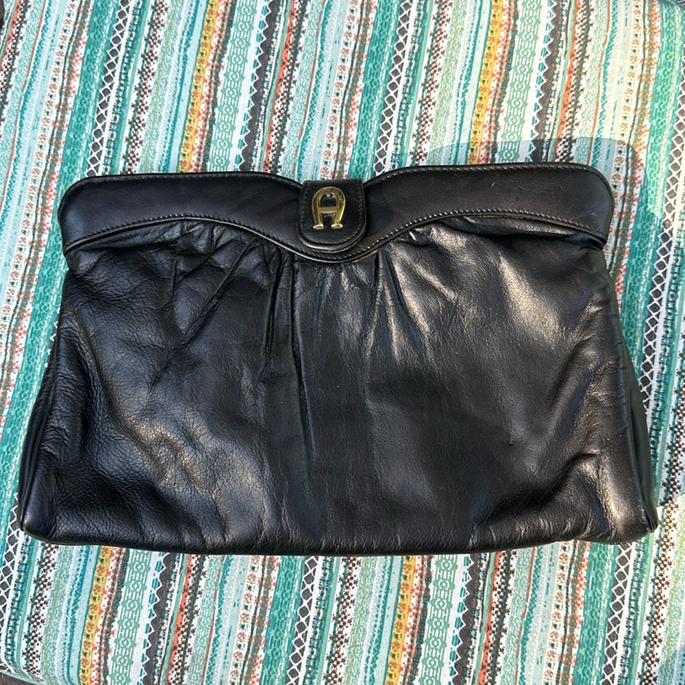 Etienne Aigner Vintage Black Leather Clutch/Cross Body Bag